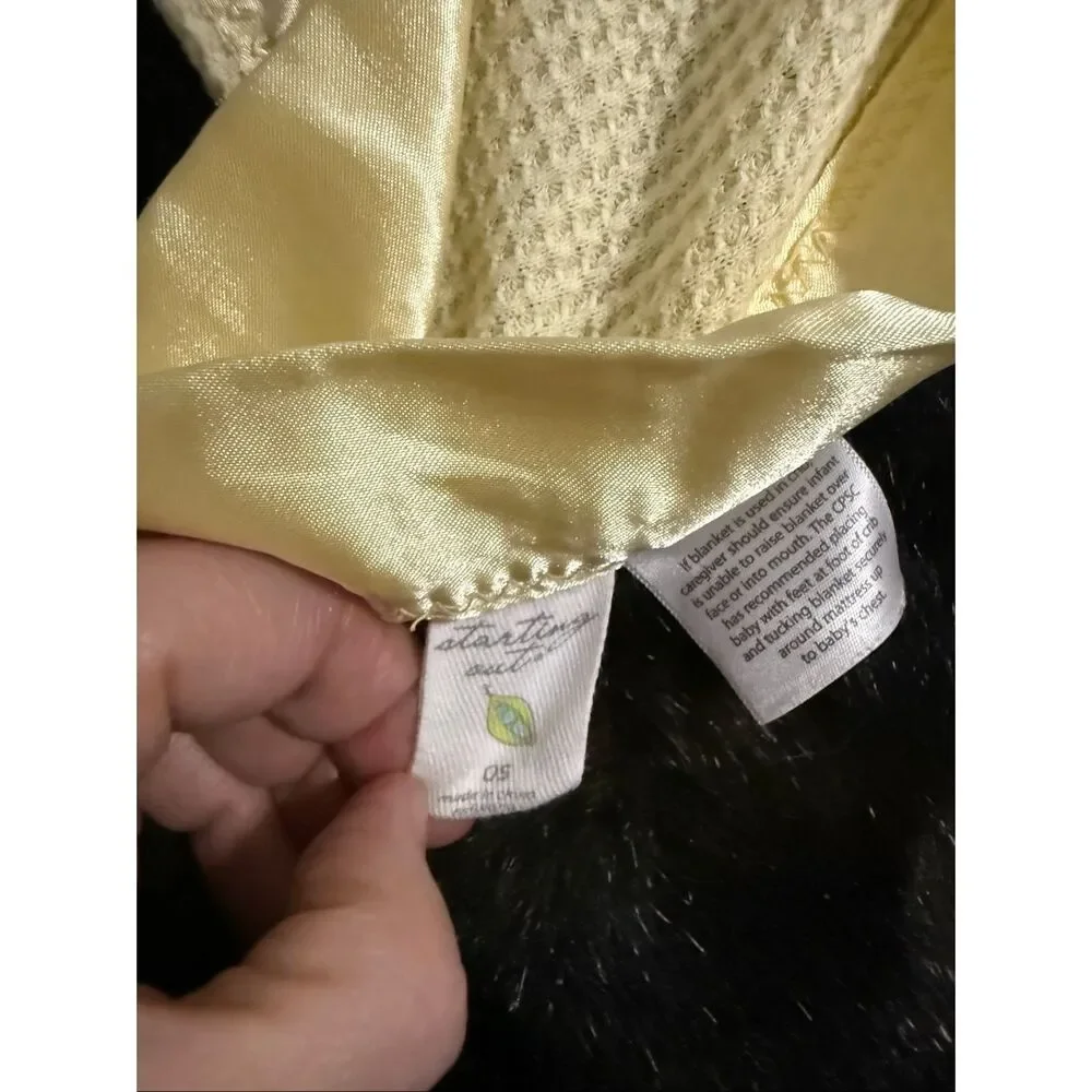 Starting Out Yellow Thermal Satin Trim Baby Blanket waffle knit